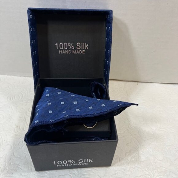 Handmade 100% Silk Cuff Links & Handkerchief Blue - Picture 9 of 11